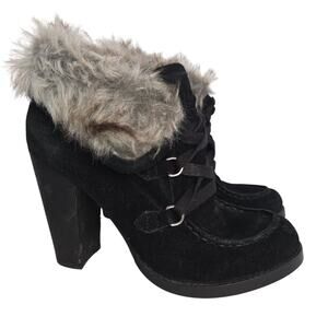 Steve Madden Shoes Womens Size 7 Faux Fur Lined Chunky Heel Lace Up Booties